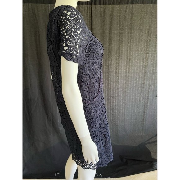 Zara Women's Dress Navy Blue Lace Short Sleeves Scalloped Hem Size XS - Picture 9 of 12